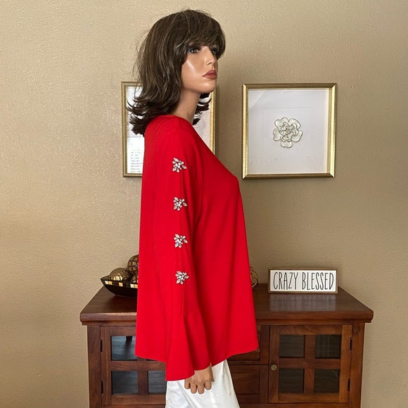 INC BEAUTIFUL CHRISTMAS BLOUSE DIAMOND STONE DETAIL - Picture 1 of 12